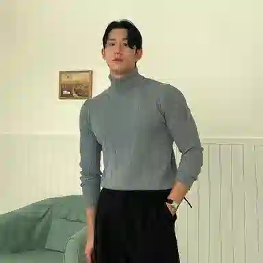 我是大卫 修身竖条纹打底韩系高领商务针织衫 男女同款