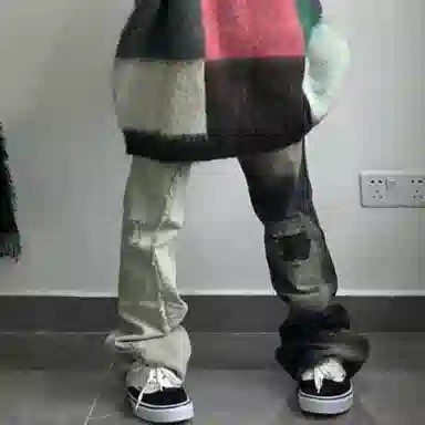 玉儿恋 拼接直筒宽松牛仔裤 男款