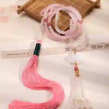 克拉日记 树脂贝珠珍珠涤纶新中式国潮古风背云长流苏璎珞粉色汉服国风马面裙配饰招财平安 琉璃 项链 女款