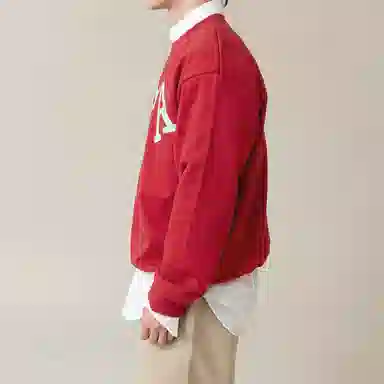 我是大卫 圆领韩版休闲套头字母重磅针织衫 男女同款 红色