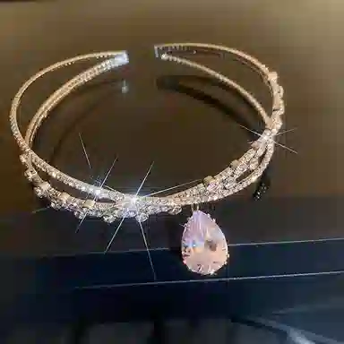 克拉日记 夸张闪钻高级小众设计感新娘婚纱礼服旅拍配饰锁骨链 琉璃 玉石项链 女款