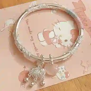 克拉日记 编织绳如意平安锁繁花似锦编织镀银女平安好运锁银镯子闭口小众设计高级首饰手饰礼盒装 琉璃 手镯 女款