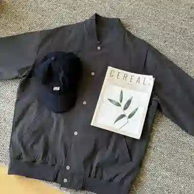 快鱼 棒球领宽松纯色长袖简约基础款上衣外套潮流休闲百搭学院风美式复古高街酷帅飞行员夹克 男女同款