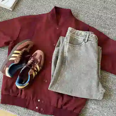 快鱼 棒球领宽松纯色长袖简约基础款上衣外套潮流休闲百搭学院风美式复古高街酷帅飞行员夹克 男女同款