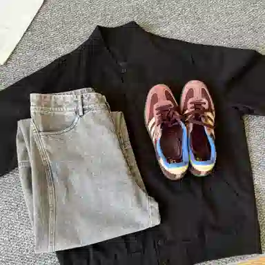 快鱼 棒球领宽松纯色长袖简约基础款上衣外套潮流休闲百搭学院风美式复古高街酷帅飞行员夹克 男女同款