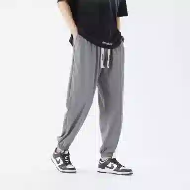 三体 冰丝垂感拖地透气美式复古基础纯色简约百搭户外通勤潮牌高街抽绳宽松直筒柔软舒适弹力学生多巴胺休闲裤 男女同款