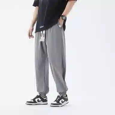 三体 冰丝垂感拖地透气美式复古基础纯色简约百搭户外通勤潮牌高街抽绳宽松直筒柔软舒适弹力学生多巴胺休闲裤 男女同款