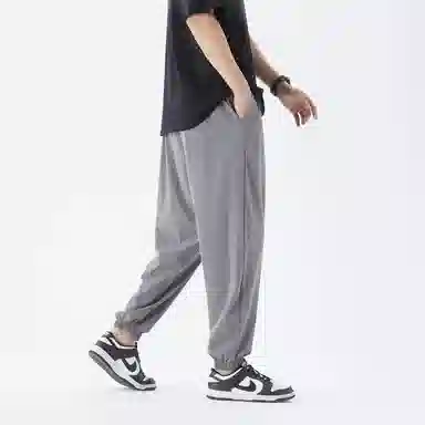 三体 冰丝垂感拖地透气美式复古基础纯色简约百搭户外通勤潮牌高街抽绳宽松直筒柔软舒适弹力学生多巴胺休闲裤 男女同款