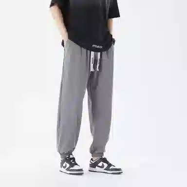 三体 冰丝垂感拖地透气美式复古基础纯色简约百搭户外通勤潮牌高街抽绳宽松直筒柔软舒适弹力学生多巴胺休闲裤 男女同款