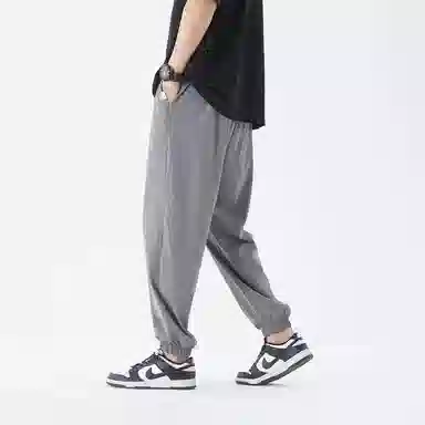 三体 冰丝垂感拖地透气美式复古基础纯色简约百搭户外通勤潮牌高街抽绳宽松直筒柔软舒适弹力学生多巴胺休闲裤 男女同款