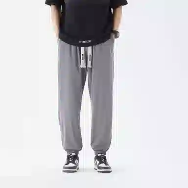 三体 冰丝垂感拖地透气美式复古基础纯色简约百搭户外通勤潮牌高街抽绳宽松直筒柔软舒适弹力学生多巴胺休闲裤 男女同款