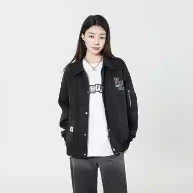 敦煌博物馆 美式机能风简约字母万针刺绣复古百搭大码宽松休闲翻领长袖夹克外套 男女同款