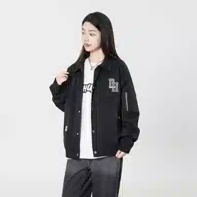 敦煌博物馆 美式机能风简约字母万针刺绣复古百搭大码宽松休闲翻领长袖夹克外套 男女同款