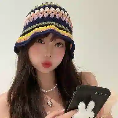 优幽兰 韩系透气大头围显脸小遮阳时尚出游文艺撞色高级感百搭防晒盆帽素颜遮脸 腈纶 聚酯纤维 渔夫帽 女款