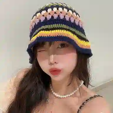 优幽兰 韩系透气大头围显脸小遮阳时尚出游文艺撞色高级感百搭防晒盆帽素颜遮脸 腈纶 聚酯纤维 渔夫帽 女款