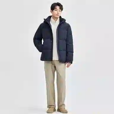 佐丹奴 拉链口袋连帽梭织羽绒服 男款