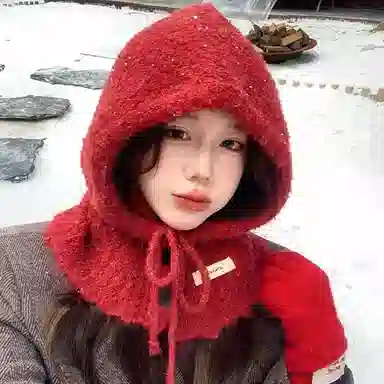 优幽兰 韩版高级感显脸小加厚针织帽冬季休闲百搭纯色保暖套头帽潮流时尚学生防寒防风巴拉克拉法帽素颜遮脸 腈纶 斗篷帽 女款