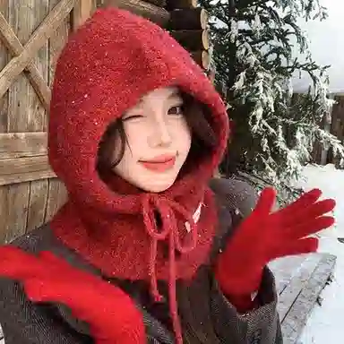 优幽兰 韩版高级感显脸小加厚针织帽冬季休闲百搭纯色保暖套头帽潮流时尚学生防寒防风巴拉克拉法帽素颜遮脸 腈纶 斗篷帽 女款