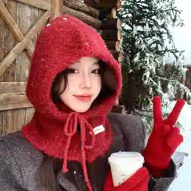 优幽兰 韩版高级感显脸小加厚针织帽冬季休闲百搭纯色保暖套头帽潮流时尚学生防寒防风巴拉克拉法帽素颜遮脸 腈纶 斗篷帽 女款