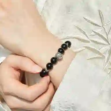 老凤祥 祥瑞醒狮 新中式复古国潮气质高级感如意吉祥好运 黑曜石 手串 男女同款情侣款