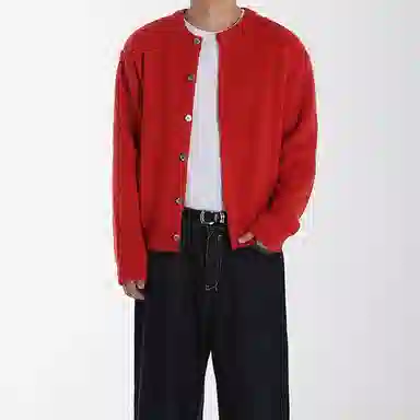 我是大卫 纯色慵懒风百搭开衫宽松套头长袖针织衫 男女同款 红色