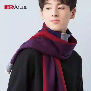 红豆 商务休闲针织英伦格子 羊毛 绒线围巾 男款