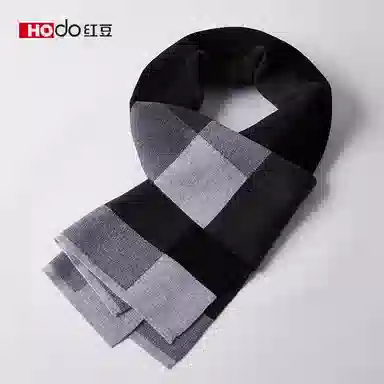 红豆 商务休闲针织英伦格子 羊毛 绒线围巾 男款