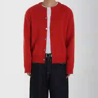 我是大卫 纯色慵懒风百搭开衫宽松套头长袖针织衫 男女同款 红色