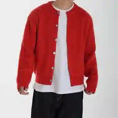 我是大卫 纯色慵懒风百搭开衫宽松套头长袖针织衫 男女同款 红色