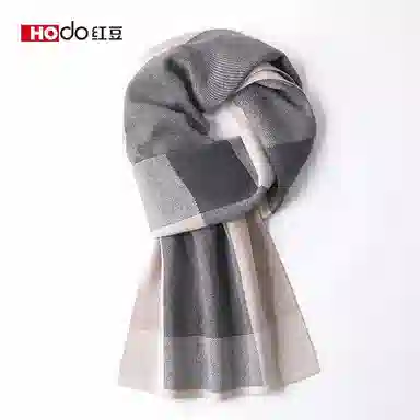 红豆 商务休闲针织英伦格子 羊毛 绒线围巾 男款