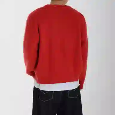 我是大卫 纯色慵懒风百搭开衫宽松套头长袖针织衫 男女同款 红色