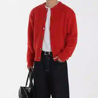 我是大卫 纯色慵懒风百搭开衫宽松套头长袖针织衫 男女同款 红色