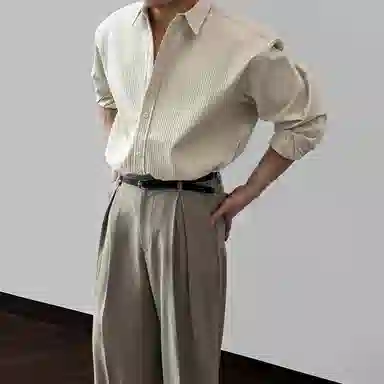 我是大卫 高级感竖条纹理轻熟风百搭免烫商务长袖衬衫 男女同款