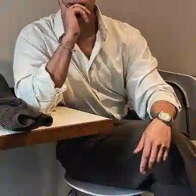 我是大卫 条纹韩系港风商务休闲免烫长袖衬衫 男女同款 灰杏色