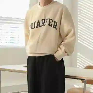 我是大卫 美式重磅字母印花慵懒风宽松圆领套头卫衣 男女同款 米白色