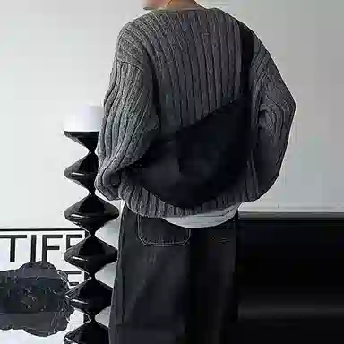 我是大卫 慵懒条纹圆领套头保暖针织衫 男女同款