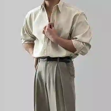 我是大卫 高级感竖条纹理轻熟风百搭免烫商务长袖衬衫 男女同款