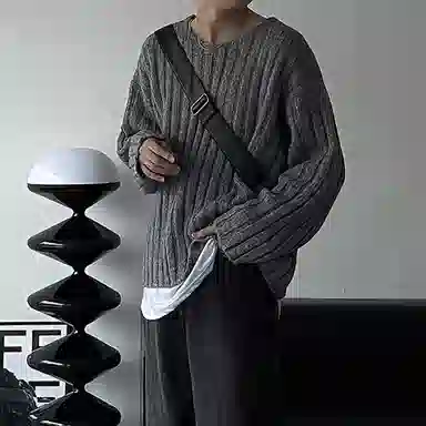 我是大卫 慵懒条纹圆领套头保暖针织衫 男女同款