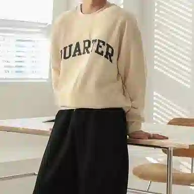 我是大卫 美式重磅字母印花慵懒风宽松圆领套头卫衣 男女同款 米白色