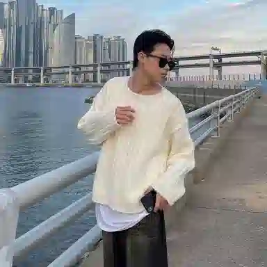 我是大卫 慵懒条纹圆领套头保暖针织衫 男女同款