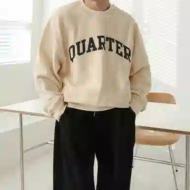 我是大卫 美式重磅字母印花慵懒风宽松圆领套头卫衣 男女同款 米白色