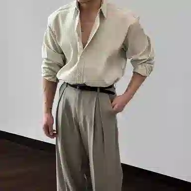 我是大卫 高级感竖条纹理轻熟风百搭免烫商务长袖衬衫 男女同款