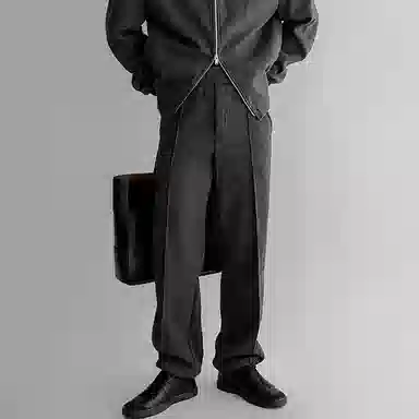 我是大卫 美拉德运动重磅拼接阔腿裤轻熟休闲裤 男女同款 深灰色