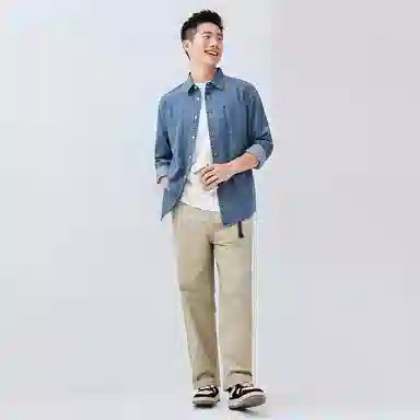 佐丹奴 纯棉撞色明线假袋牛仔长袖衬衫 男款