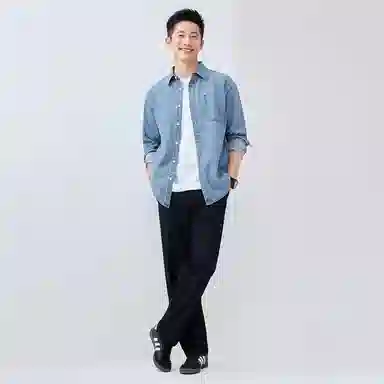 佐丹奴 纯棉撞色明线假袋牛仔长袖衬衫 男款