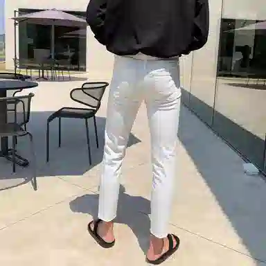 我是大卫 休闲时尚修身九分裤韩版潮牌简约百搭牛仔裤 男女同款 白色