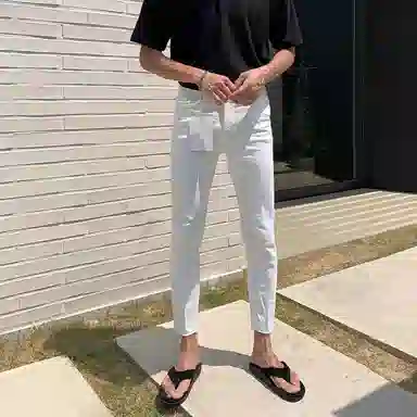 我是大卫 休闲时尚修身九分裤韩版潮牌简约百搭牛仔裤 男女同款 白色