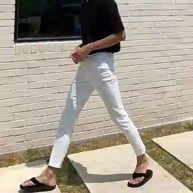 我是大卫 休闲时尚修身九分裤韩版潮牌简约百搭牛仔裤 男女同款 白色