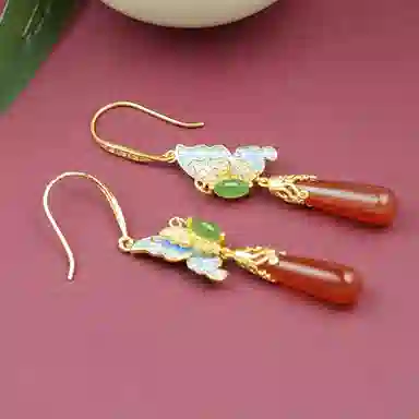 小银匠 新中式耳饰耳坠中国风 宫廷古风复古款 玛瑙 耳环 女款