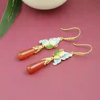 小银匠 新中式耳饰耳坠中国风 宫廷古风复古款 玛瑙 耳环 女款